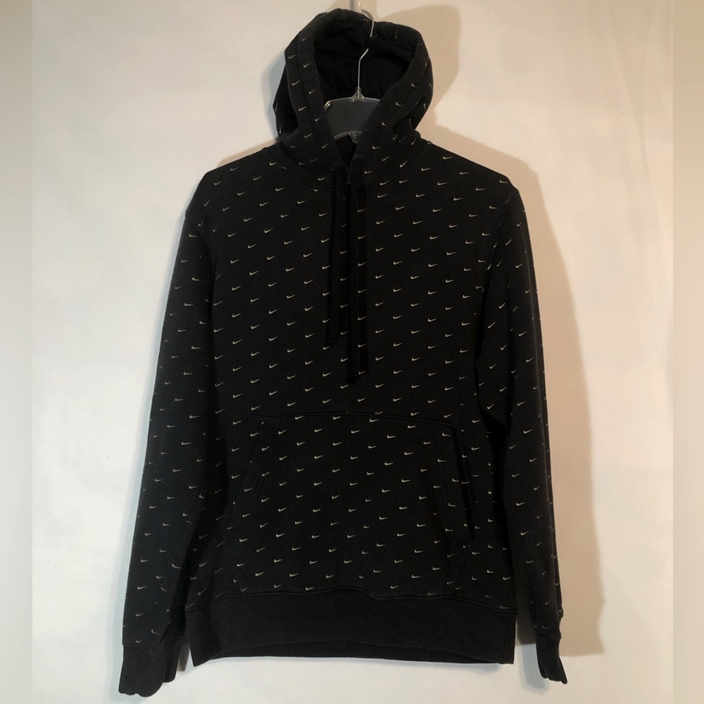 Black and Gold Nike “All Over Swoosh” Hoodie Mens S